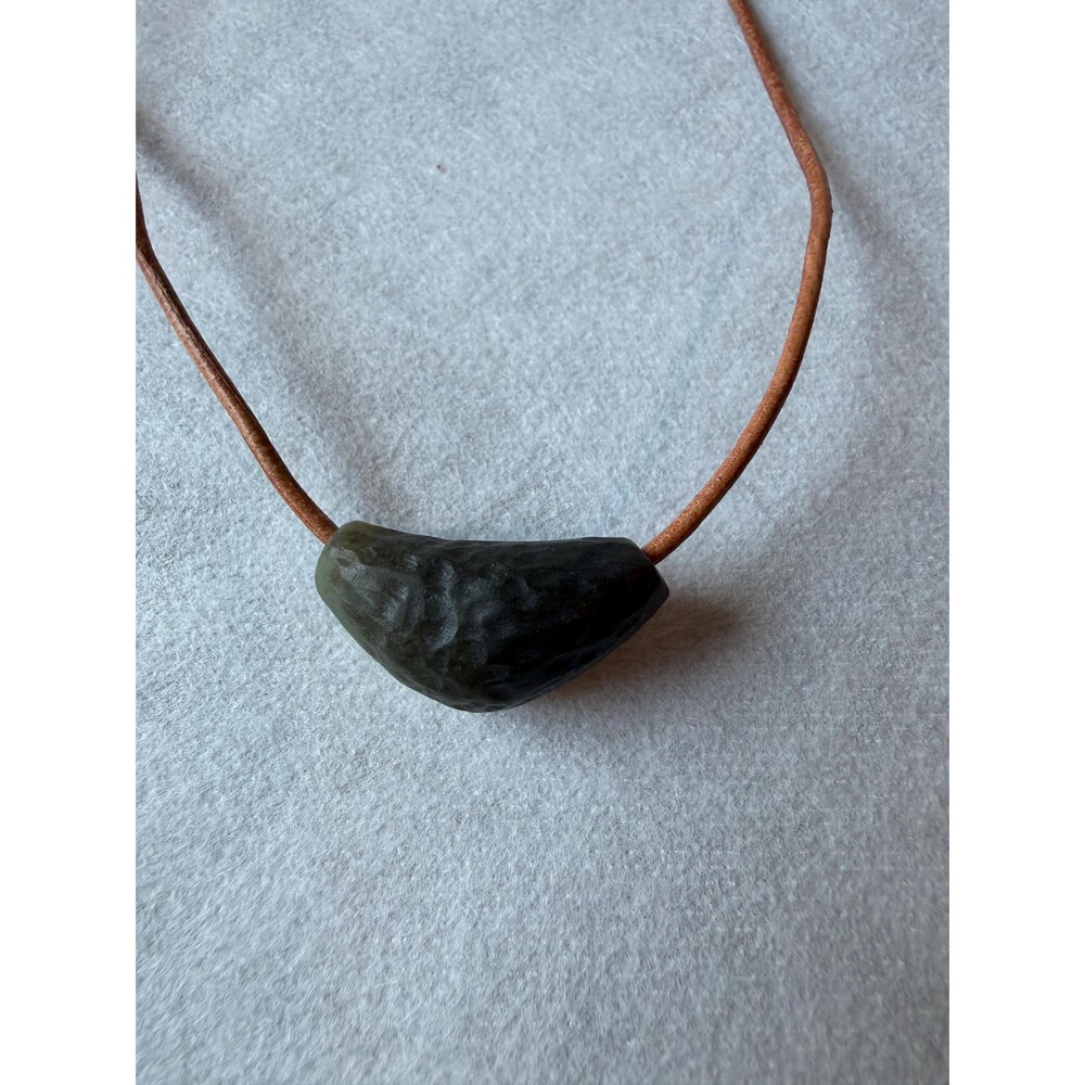 Handmade Green brown Jade Necklace, Raw Nephrite Adjustable leather Cord boho